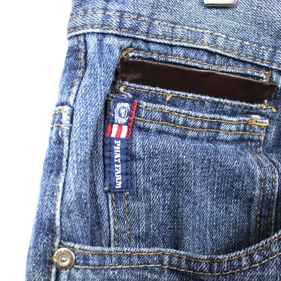 Phat Farm Men's 36 Blue Baggy Denim Jean Shorts Jorts Hip Hop Skater Y2K Vintage - Picture 2 of 8